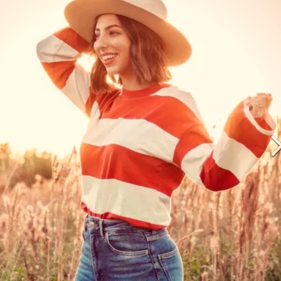 Madewell Tops - Madewell easy crop LS tee in rugby stripe rust L